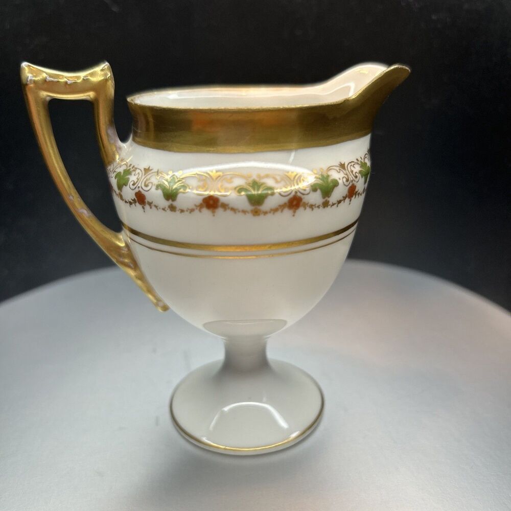 Limoges Porcelain Creamer Pitcher Gold Gilt Rim & Handle - Picture 3 of 9